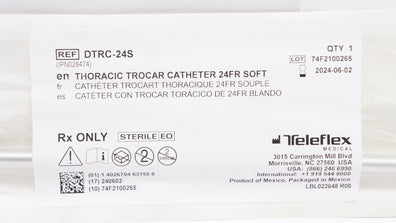 Teleflex DTRC-24S Thoracic Trocar Cath. 24 FR, Soft (x)